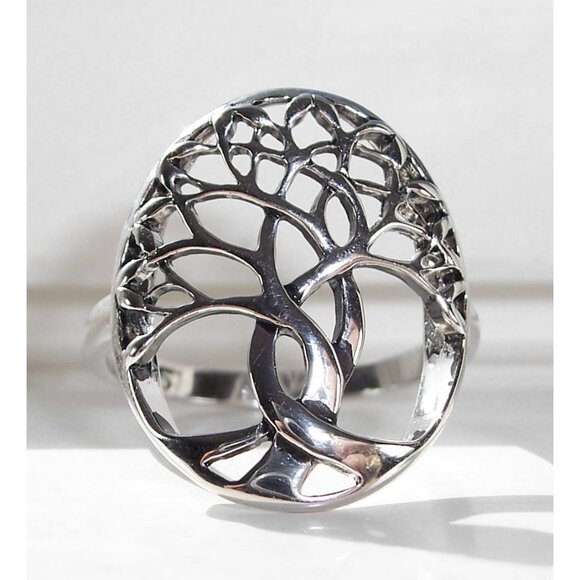 925 STERLING SILVER Tree Of Life Statement Ring - Picture 11 of 16